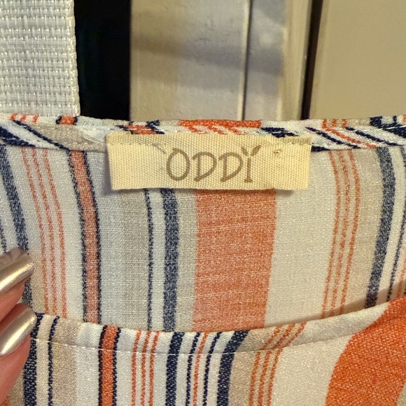 ODDY Orange and White Striped Women's Blouse Bell Sleeves Large Flowy Beautiful - Picture 5 of 7